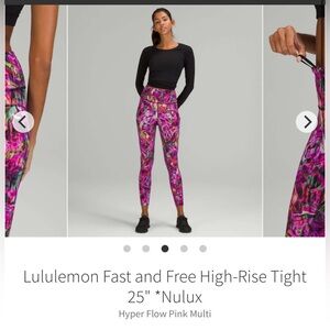 Lululemon Fast and Free High-Rise Tight. 25" Nulux. Hyper Flow Pink Multi-4